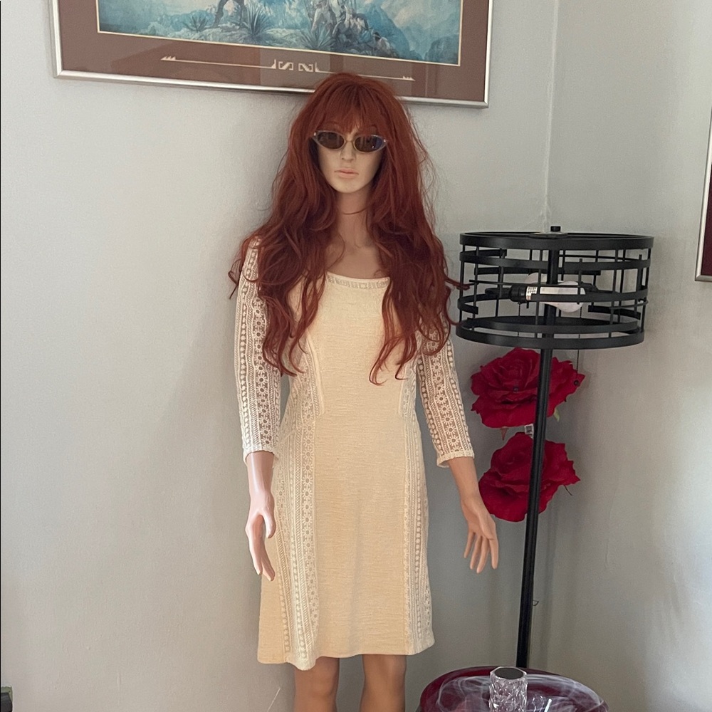 Bordeaux Cream Long Sleeve Dress